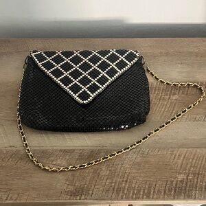 Black Sequin Envelope Crossbody Bag with Gold Chain